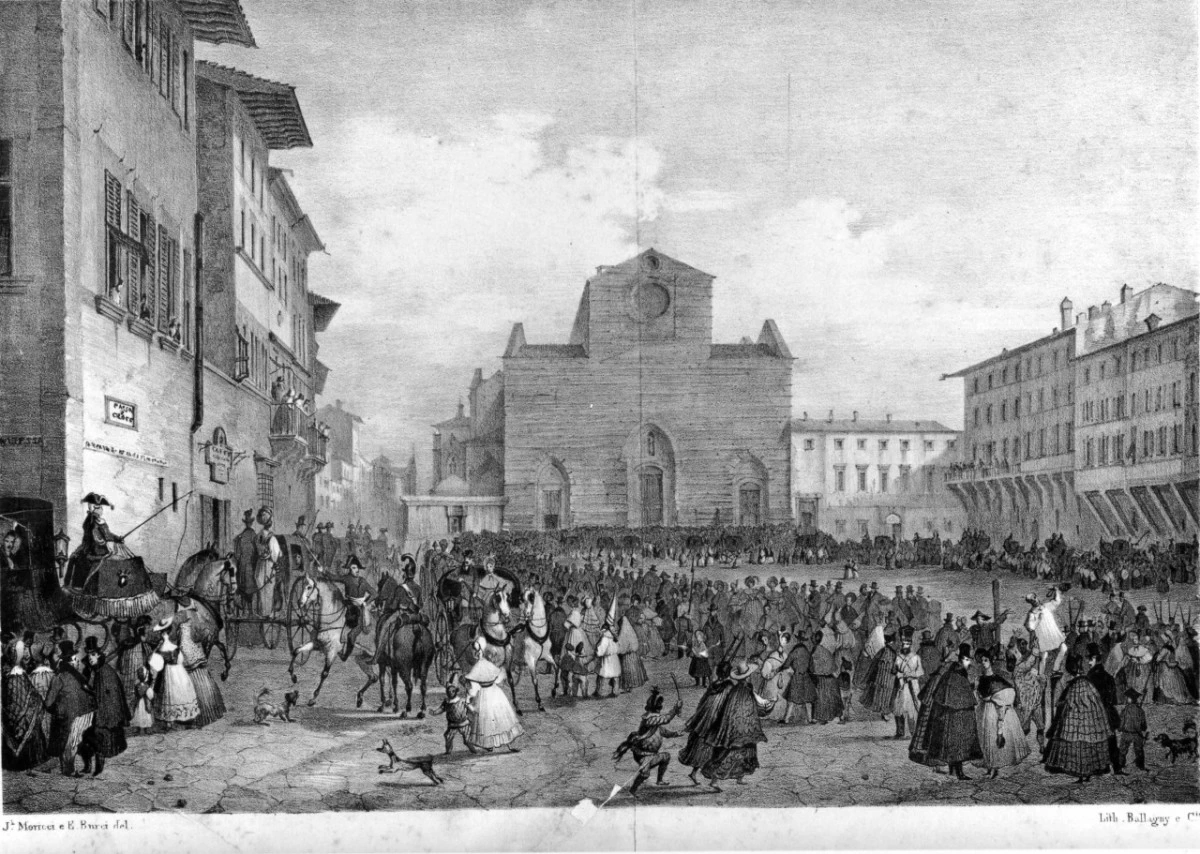 Piazza di S.te Croix con il corso delle Carrozze e delle Maschere a Firenze - Firenze
